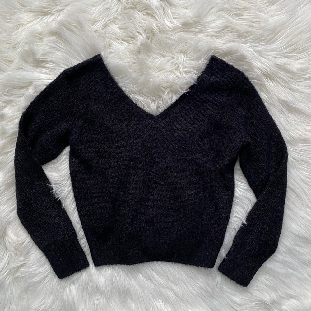 H&M Black Vneck Front to Back Crop Sweater
